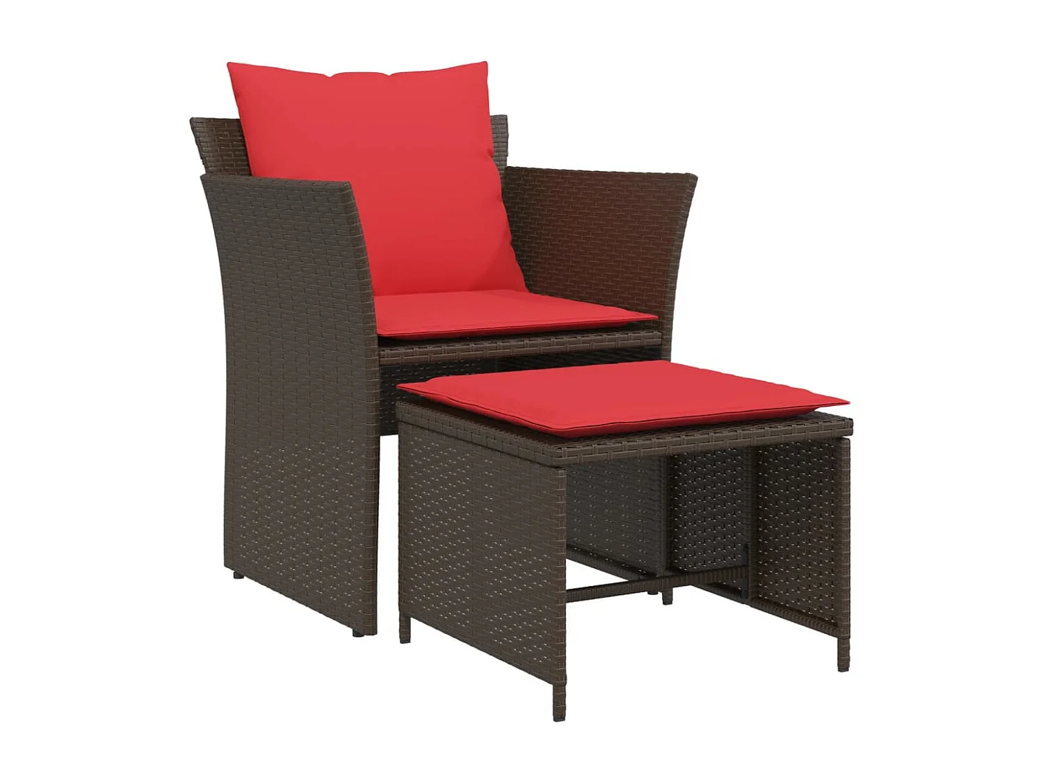 Chaise de jardin avec tabouret marron résine tressée