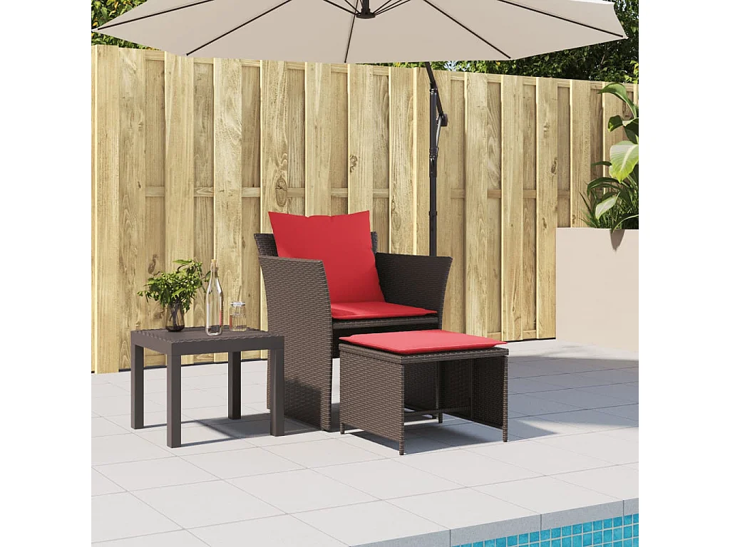 Chaise de jardin avec tabouret marron résine tressée