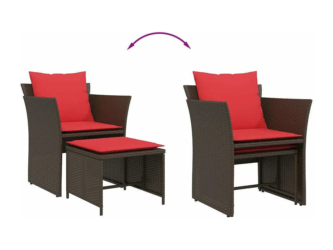 Chaise de jardin avec tabouret marron résine tressée