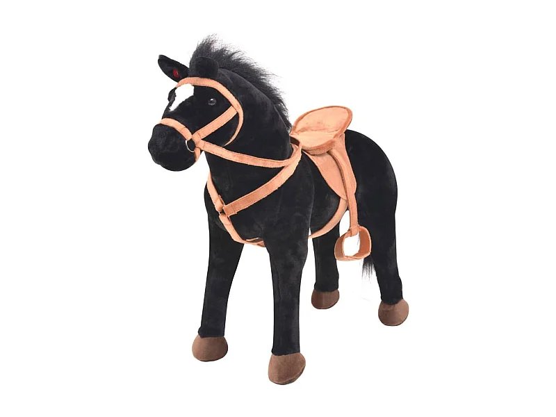 Caballo de juguete de peluche con montura negro 60x64 cm