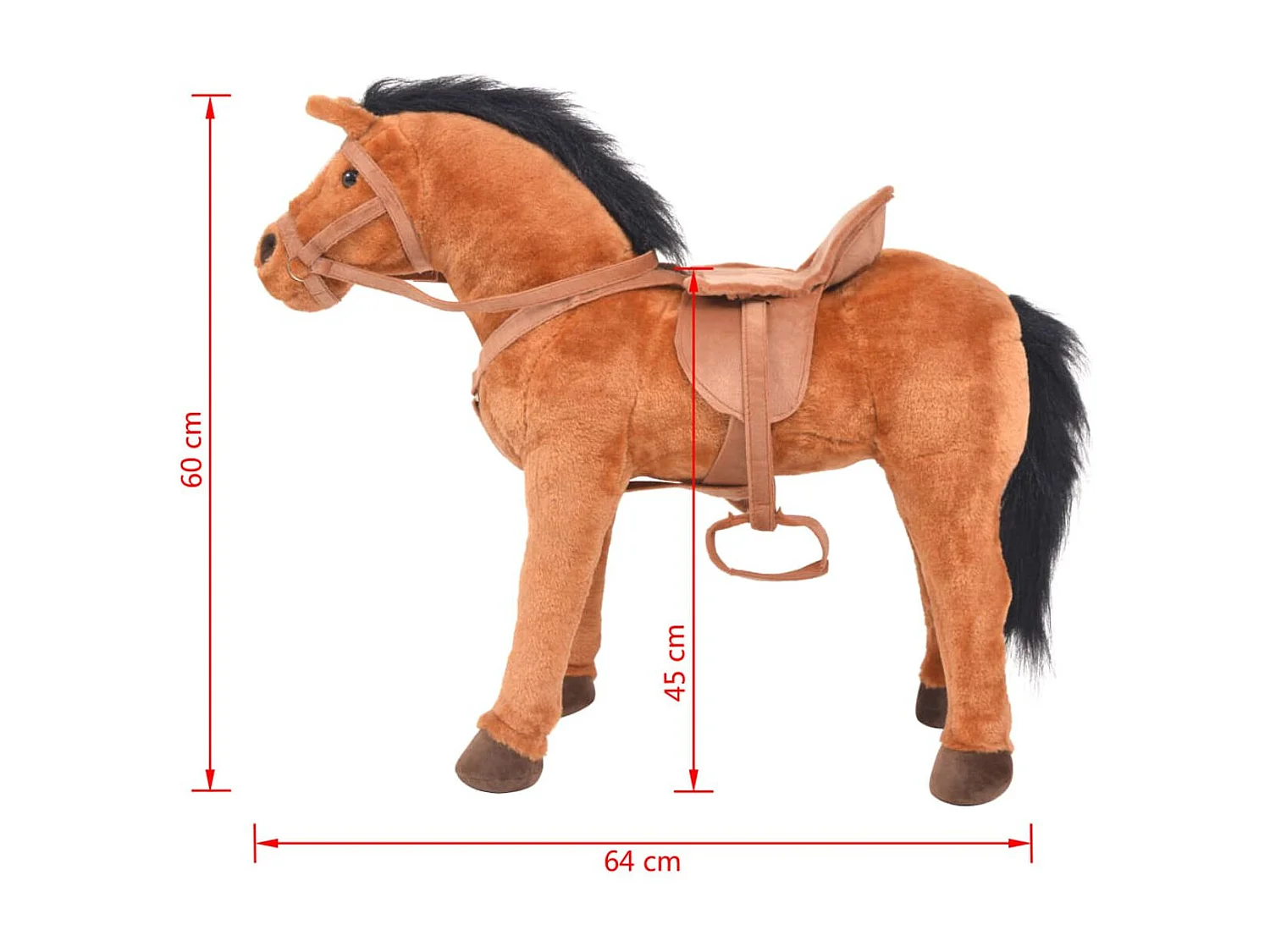 Caballo de juguete de peluche con montura marrón 60x64 cm