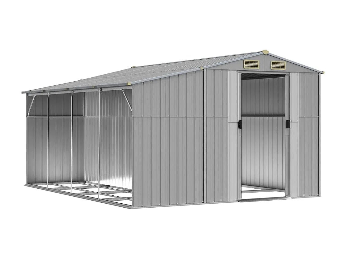 Graues Gartenhäuschen 277x365,5x179 cm aus verzinktem Stahl