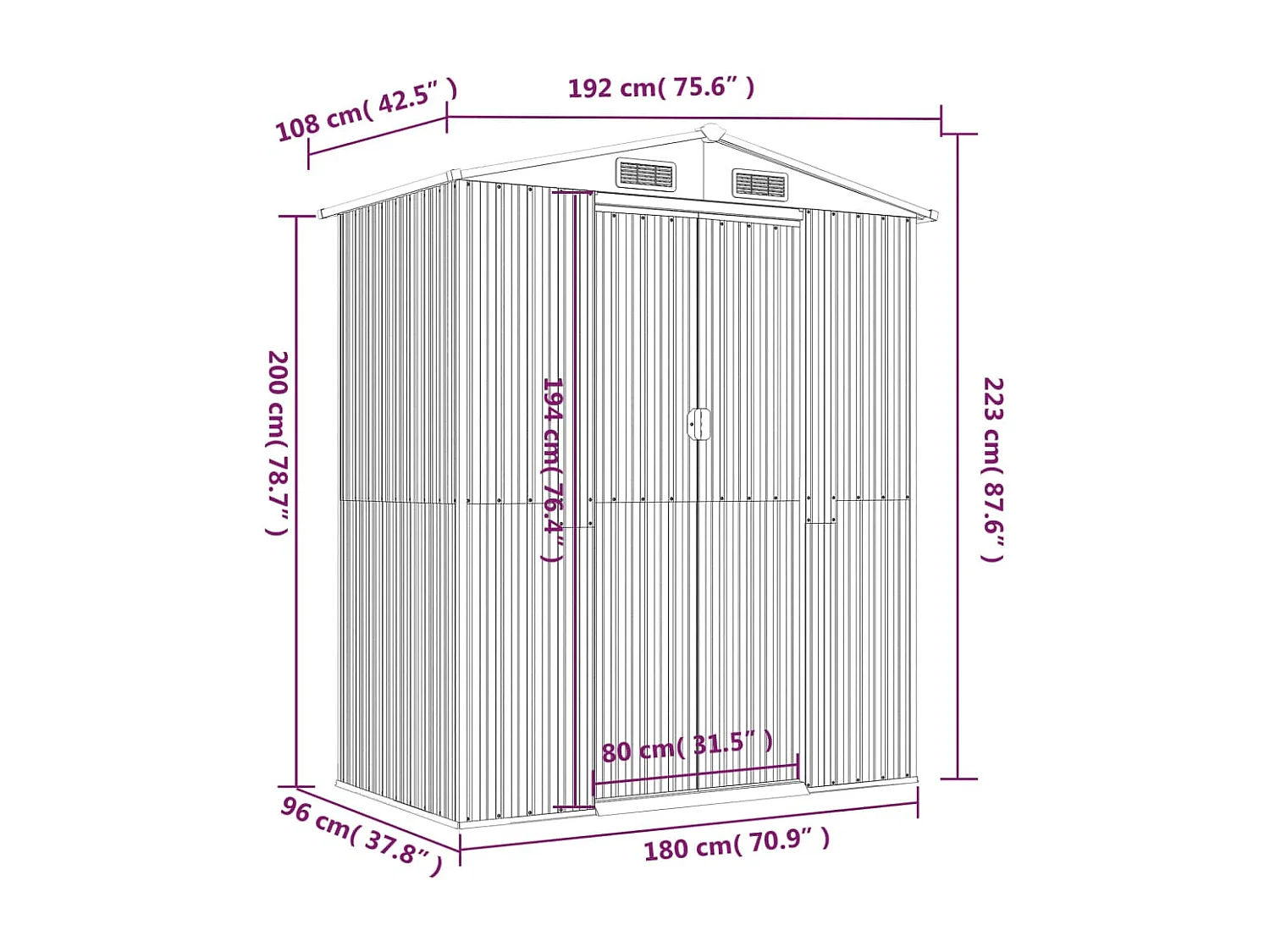 Abri de jardin Marron foncé 192x108x223 cm Acier galvanisé