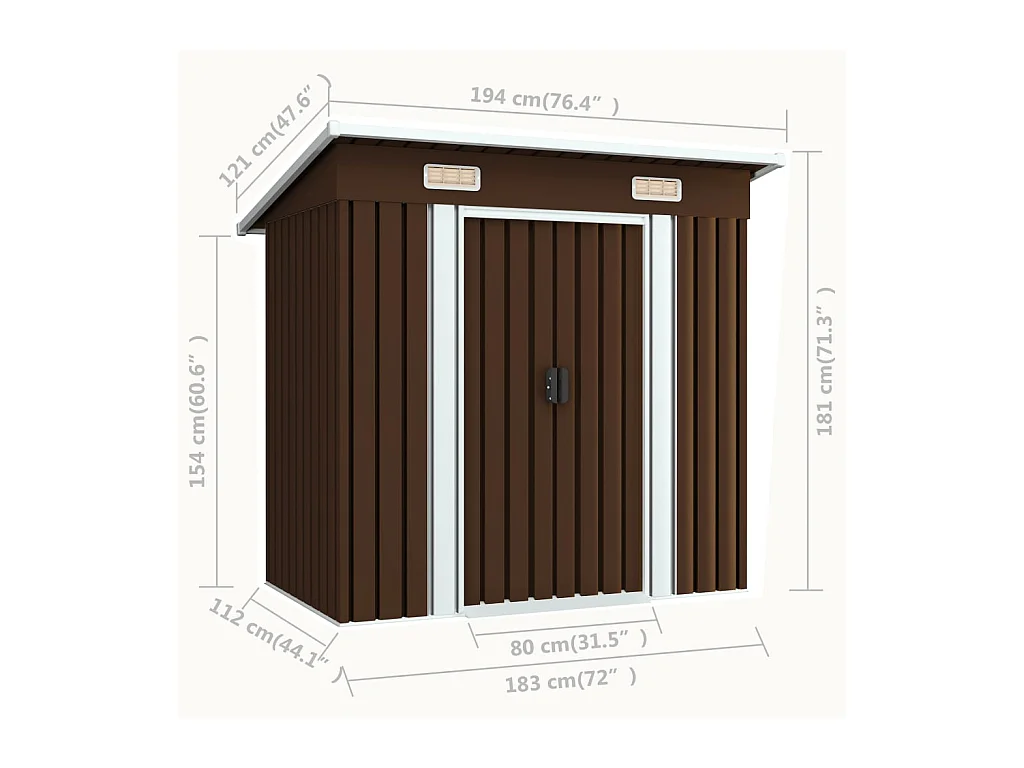 Gartenschuppen Braun 194x121x181 cm Stahl