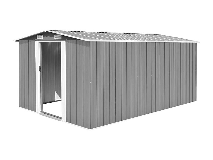 Abri De Jardin En Métal Anthracite 257x392x181 Cm - Double Porte Coulissante, Acier Galvanisé