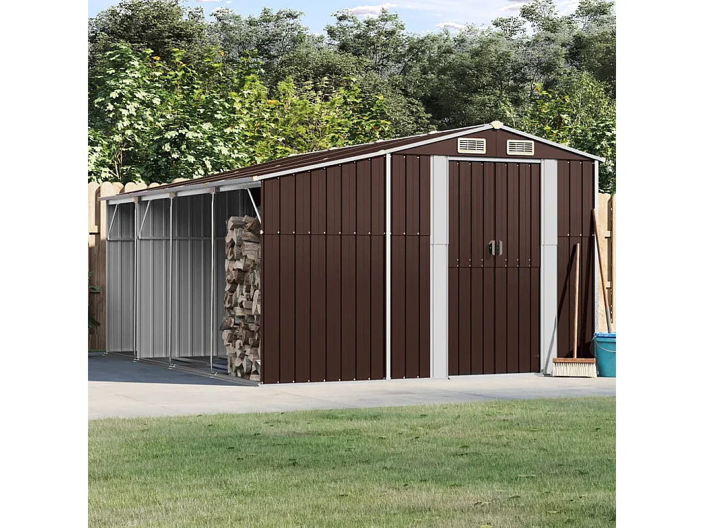 Casetta da giardino marrone 277x365,5x179 cm in acciaio zincato
