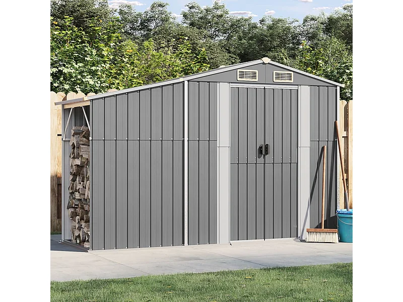 Casetta da giardino grigia 277x93x179 cm in acciaio zincato