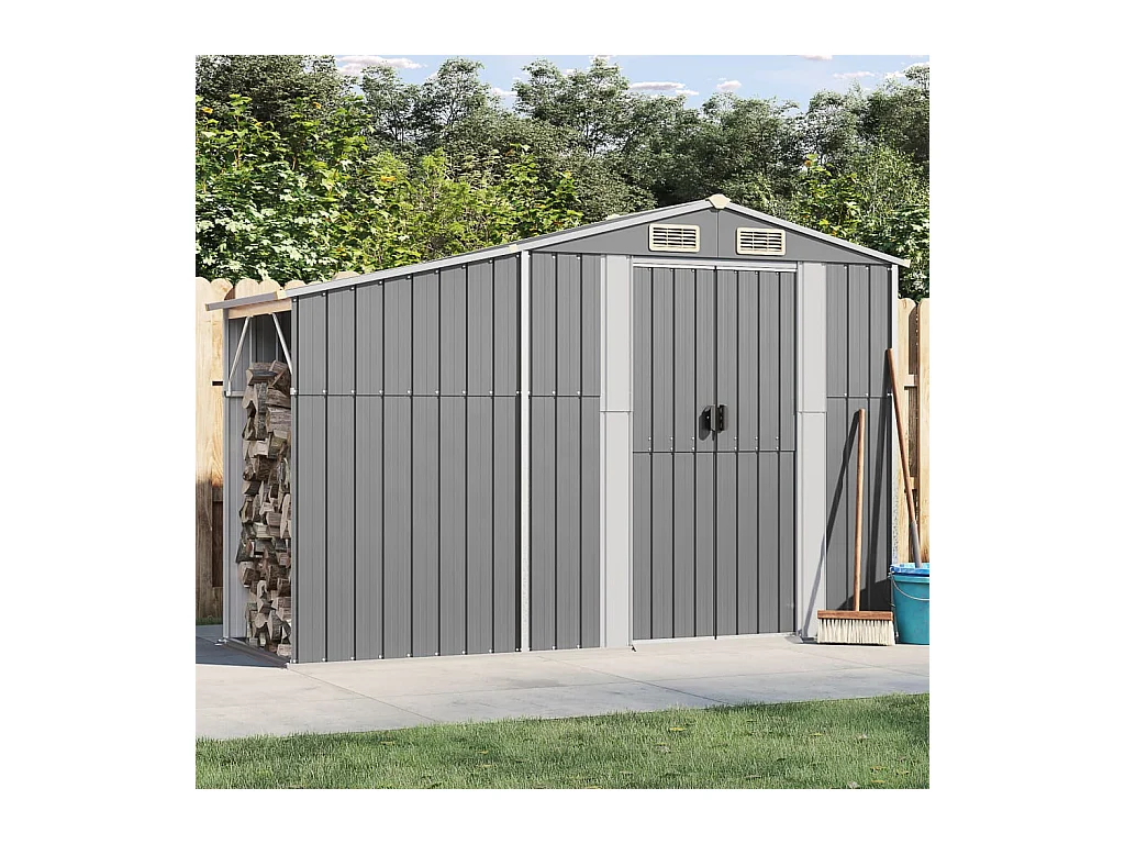 Abri de jardin gris 277x93x179 cm acier galvanisé