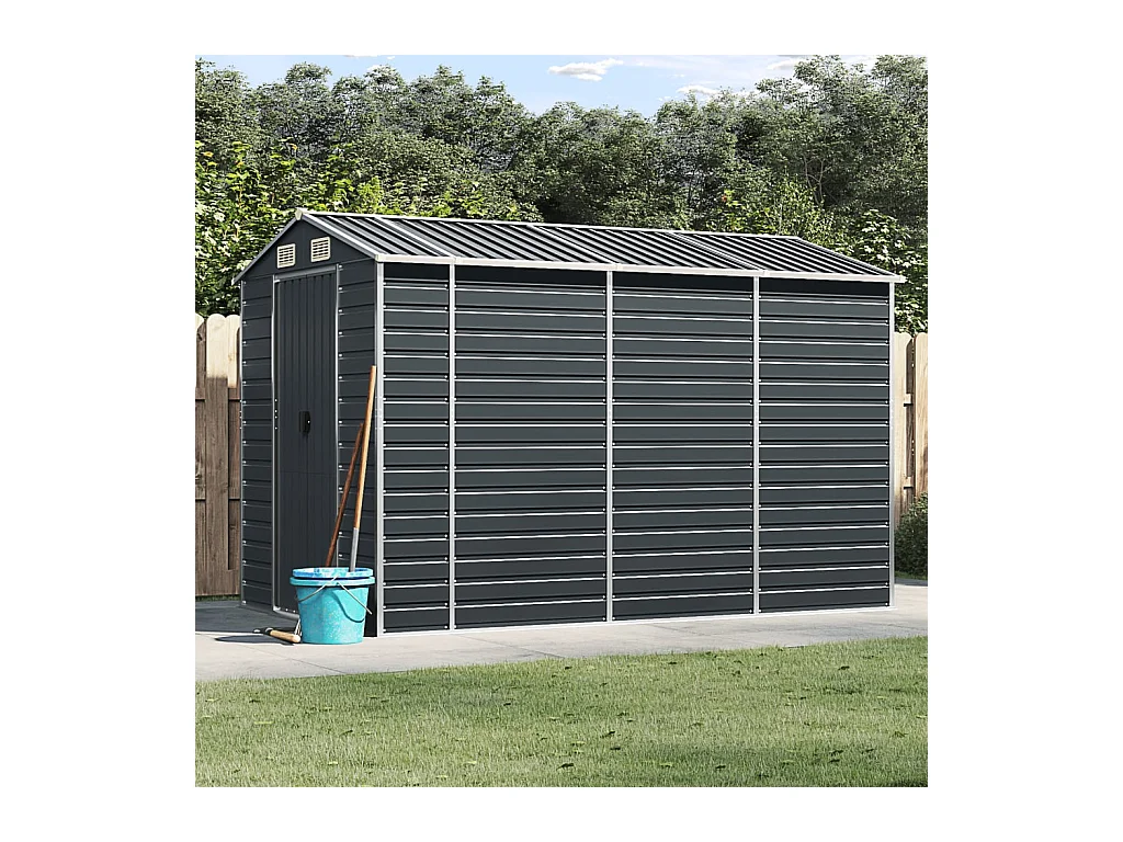 Casetta da giardino antracite 191x300x198 cm in acciaio zincato