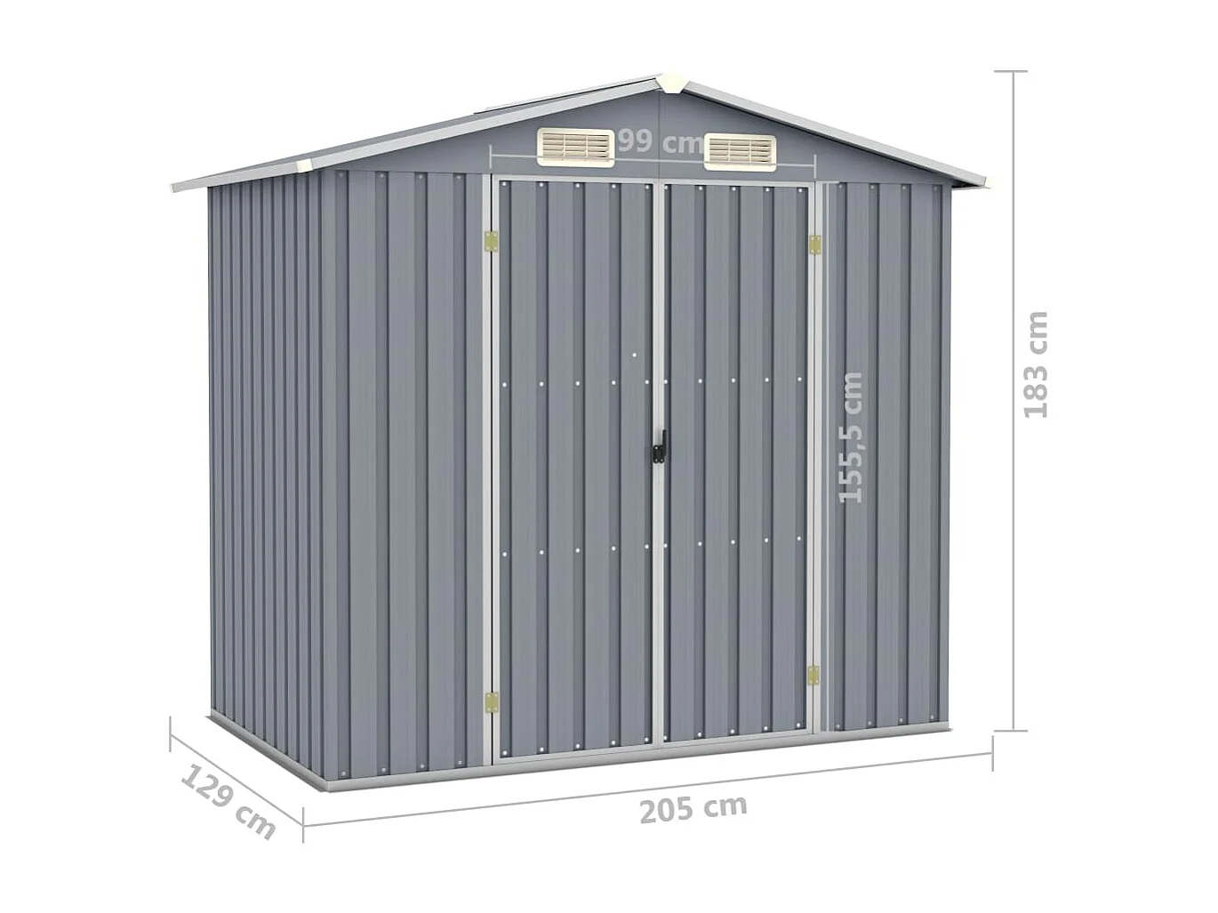 Abri de jardin Gris 205x129x183 cm Acier galvanisé