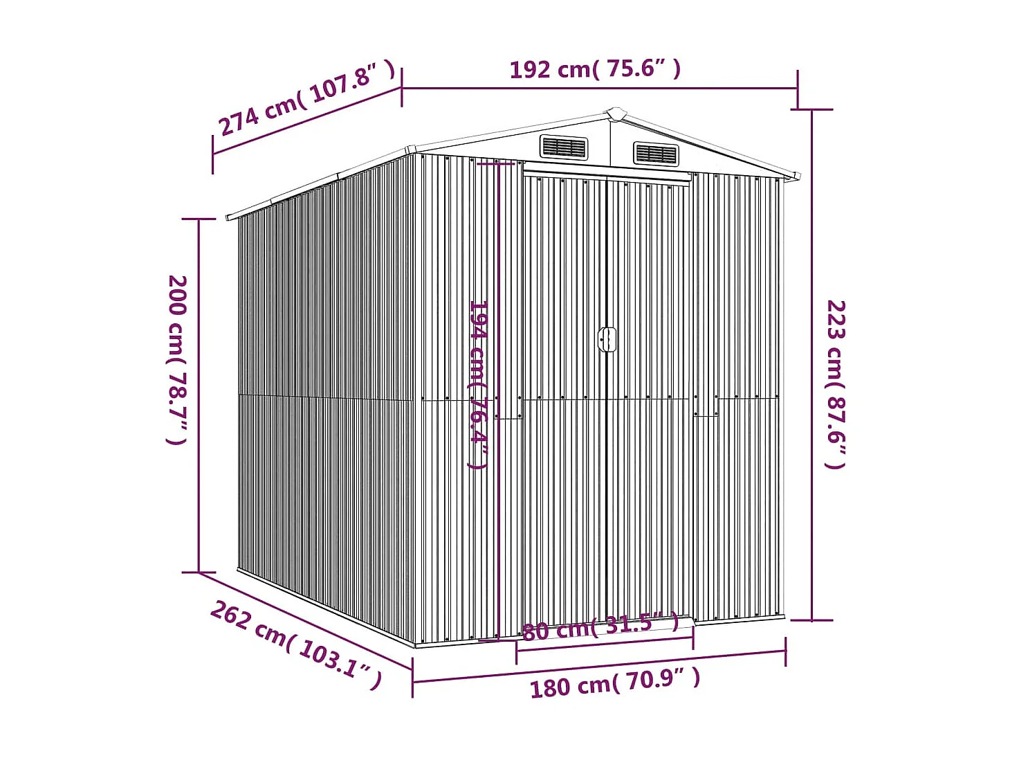 Grünes Gartenhäuschen 192x274x223 cm Verzinkter Stahl
