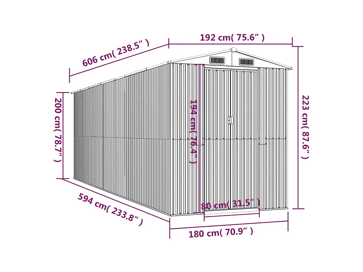 Abri de jardin Vert 192x606x223 cm Acier galvanisé