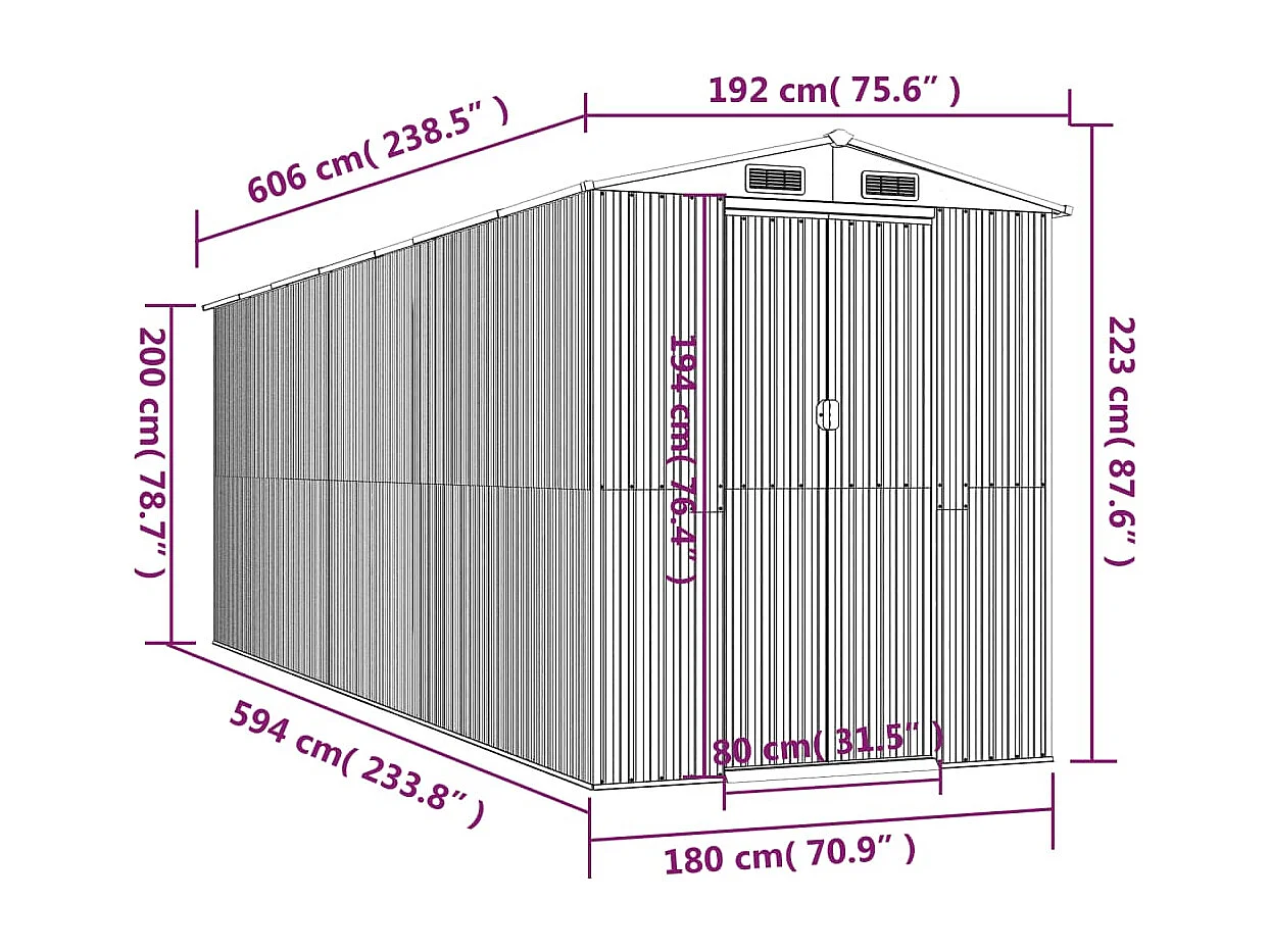 Abri de jardin Vert 192x606x223 cm Acier galvanisé