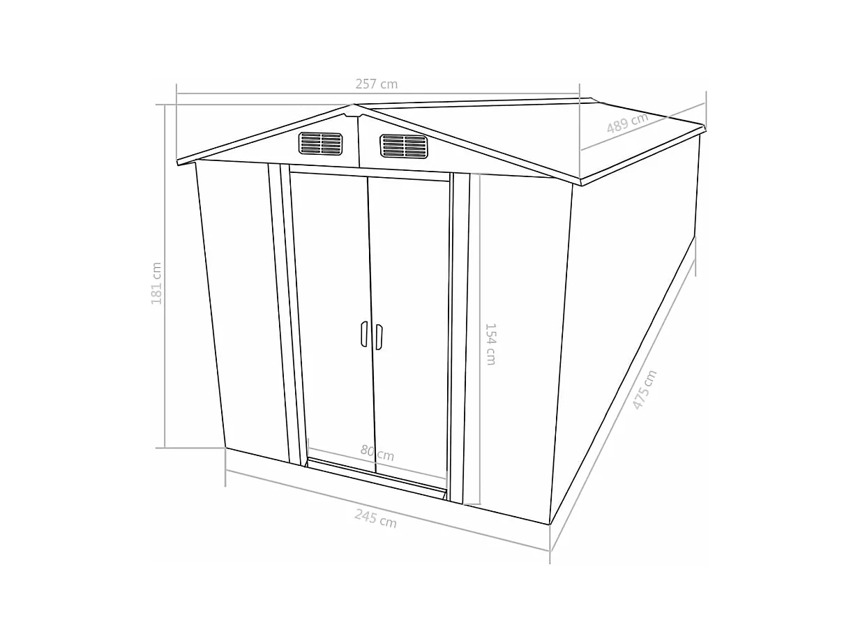 Abri de jardin 257x489x181 cm Métal Gris