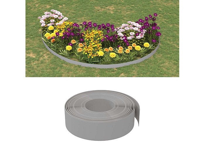 Bradas Bordo Per Prato In Plastica Grigia, Altezza 20 Cm, Lunghezza 9 M, Flessibile Per Giardino