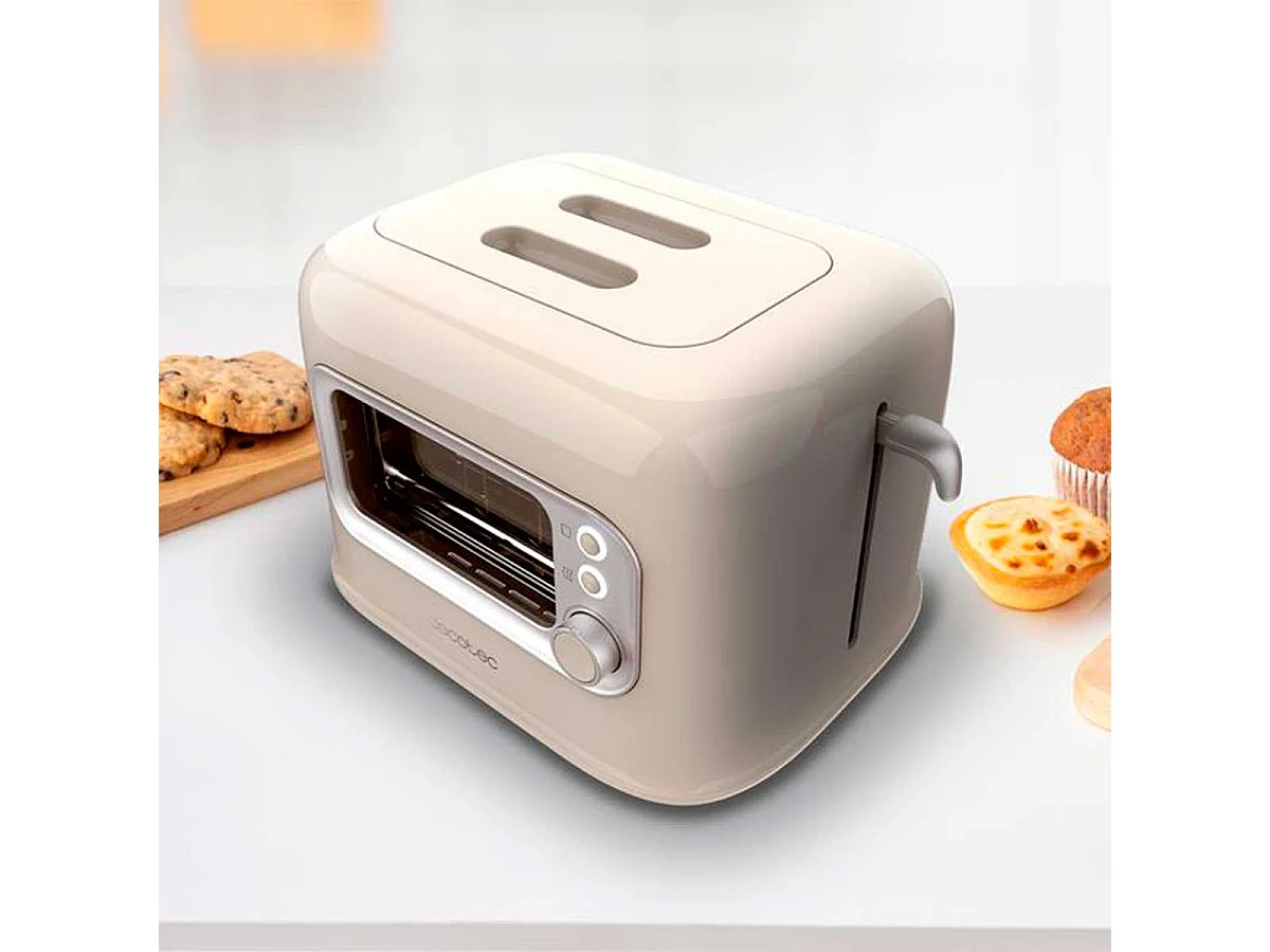 Tostador Cecotec RetroVision 700W diseño retro con ventana beige