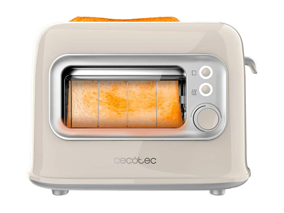 Tostador Cecotec RetroVision 700W diseño retro con ventana beige
