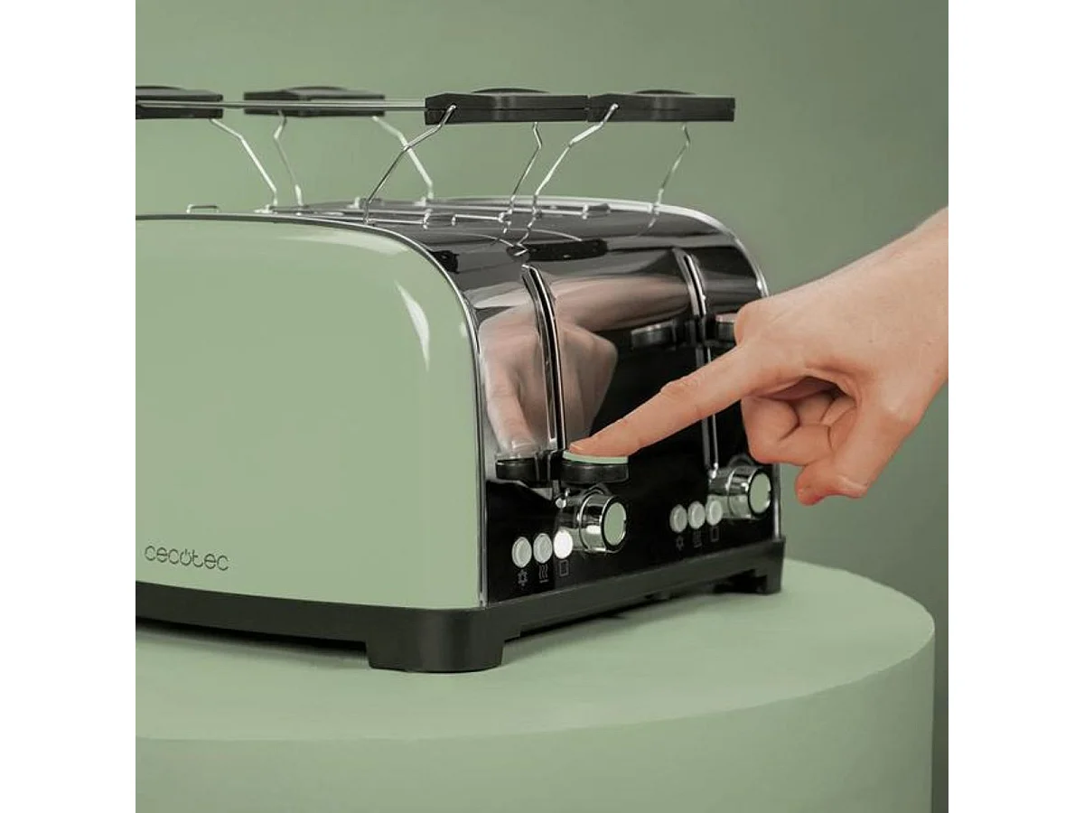 Tostador Cecotec Toastin time 1700 Double 1700W 4 ranuras cortas + soporte verde