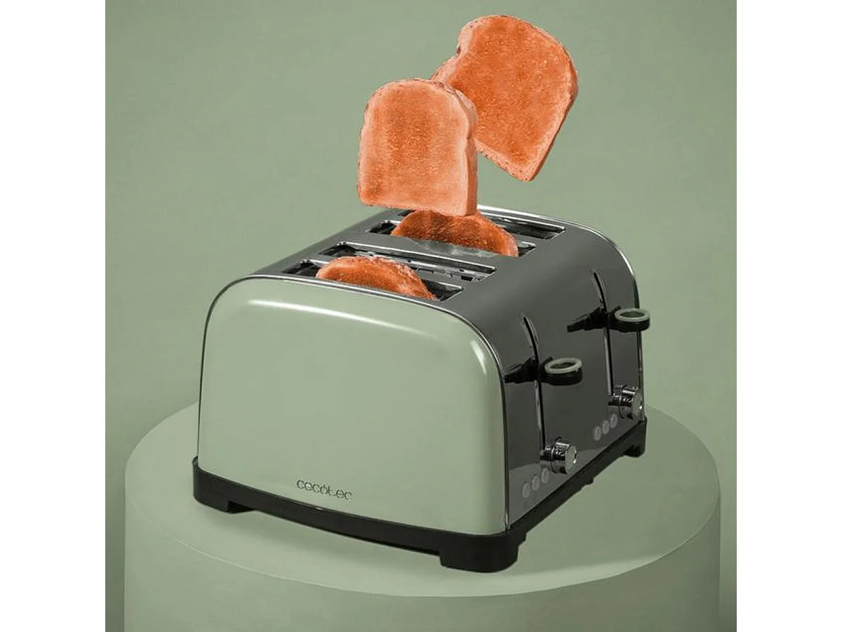 Tostador Cecotec Toastin time 1700 Double 1700W 4 ranuras cortas + soporte verde