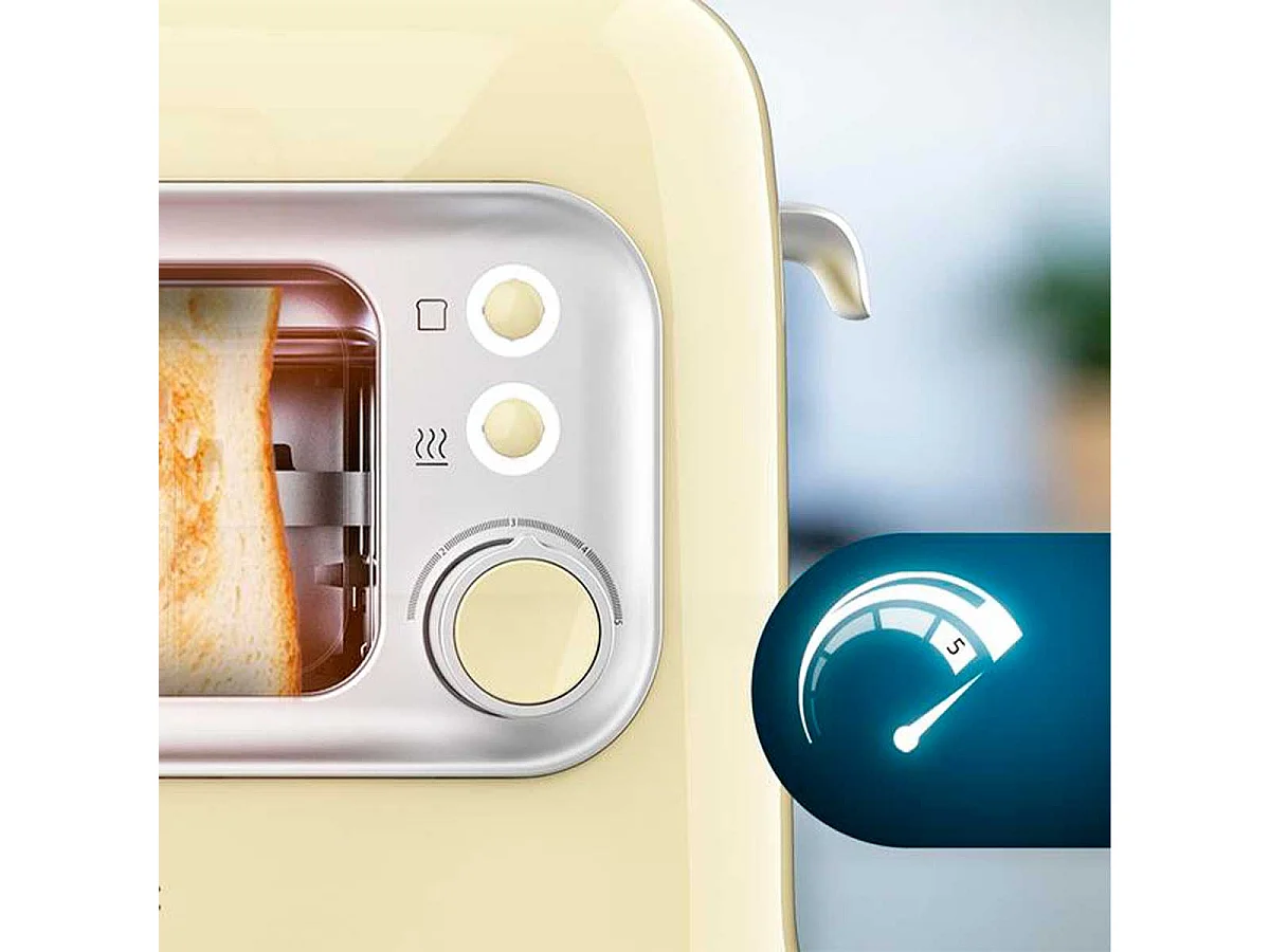 Tostador Cecotec RetroVision 700W diseño retro con ventana amarillo