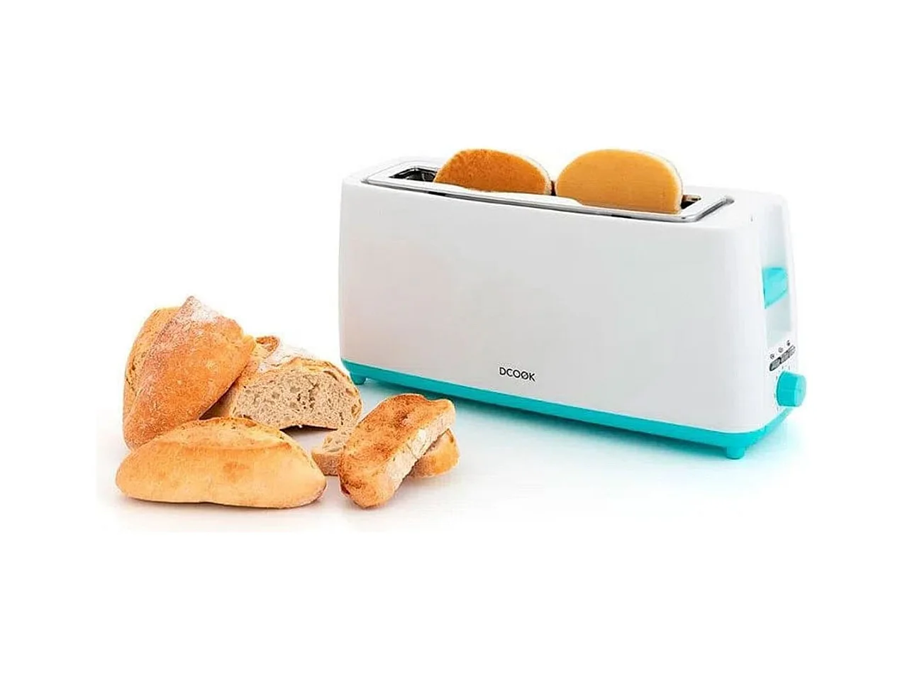 Tostador Gallery Dcook 800W ranura larga 3 funciones 7 posiciones de tostado blanco/azul