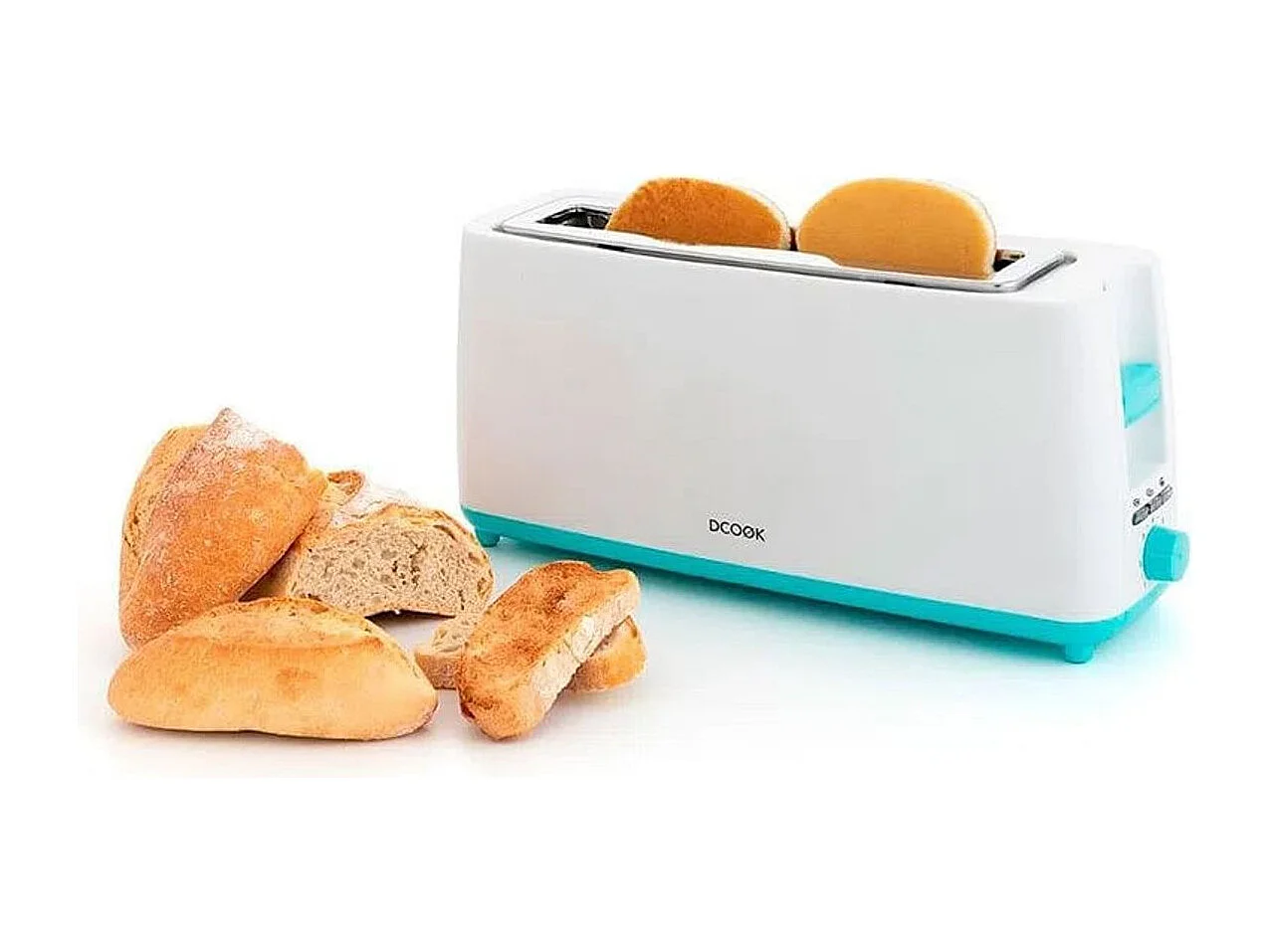 Tostador Gallery Dcook 800W ranura larga 3 funciones 7 posiciones de tostado blanco/azul