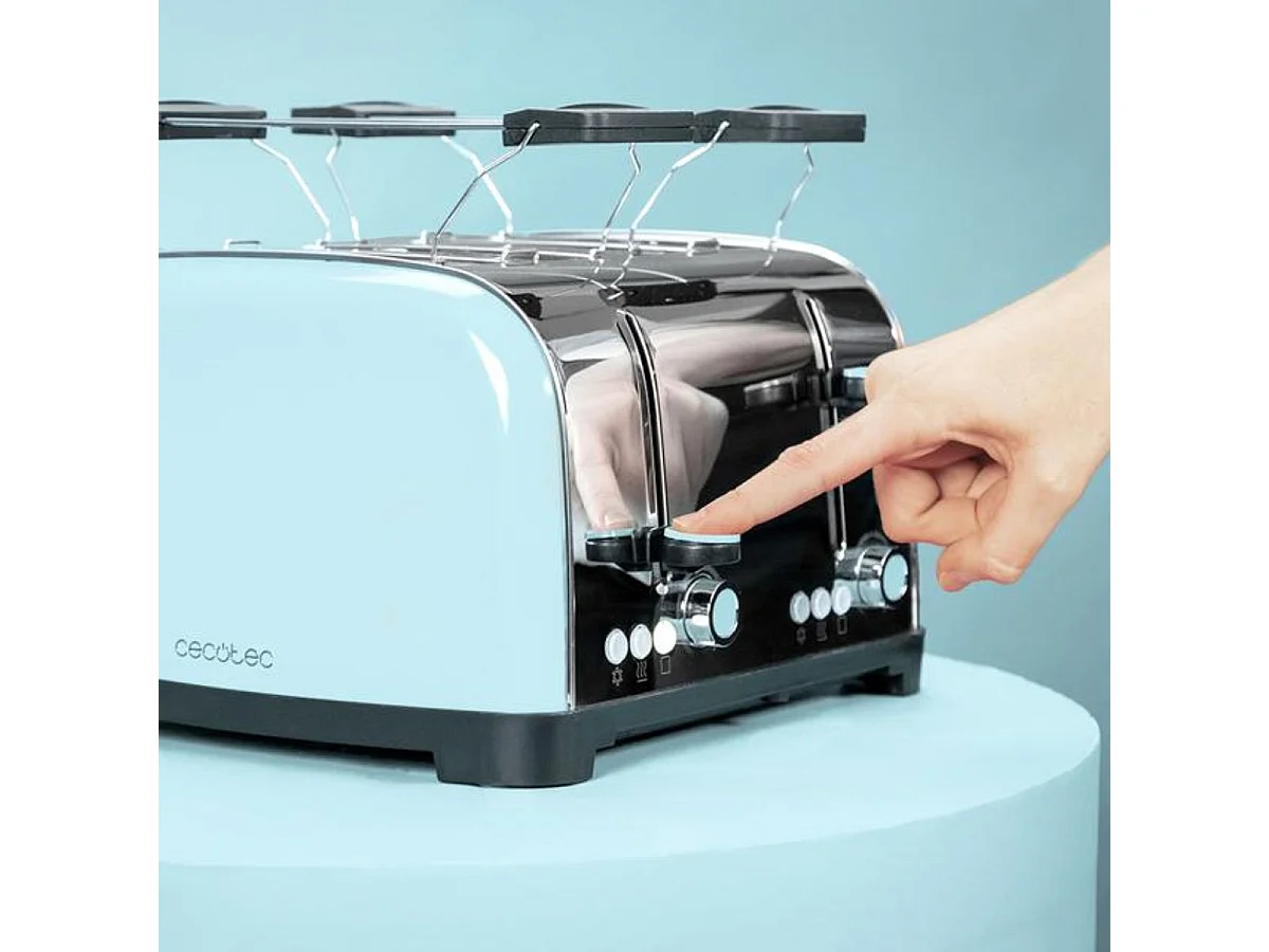 Tostador Cecotec Toastin time 1700 Double 1700W 4 ranuras cortas + soporte azul