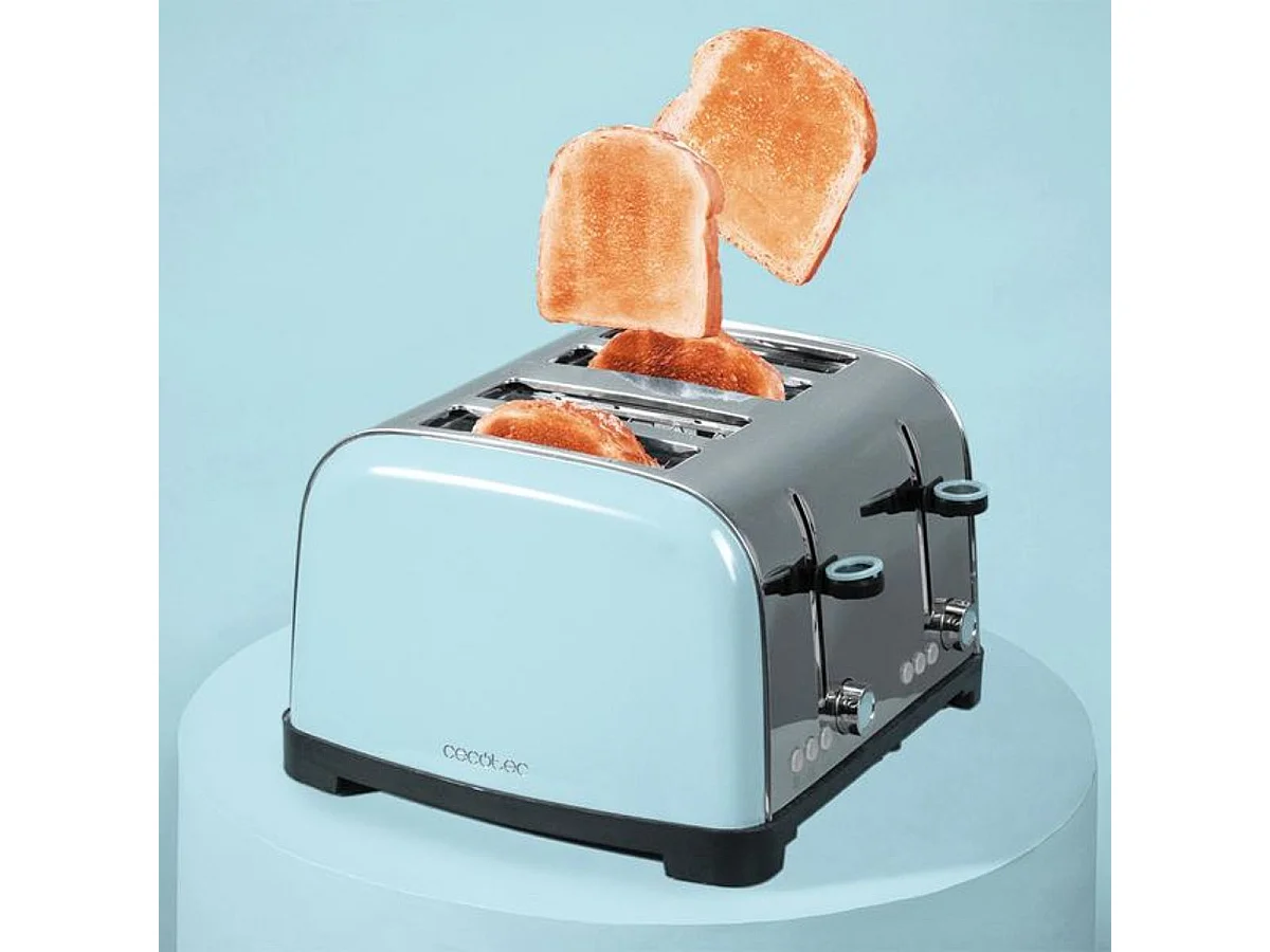 Tostador Cecotec Toastin time 1700 Double 1700W 4 ranuras cortas + soporte azul