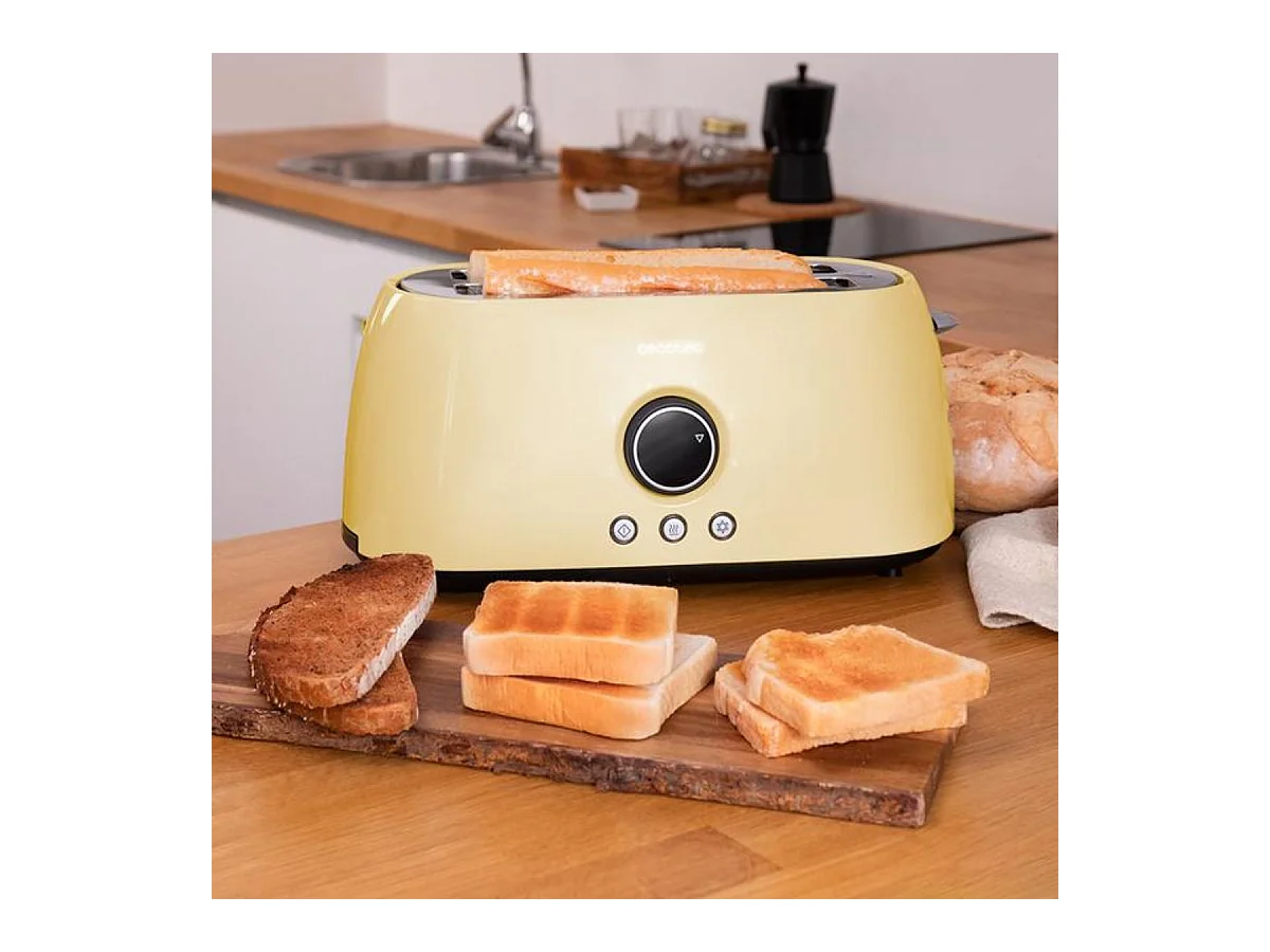 Tostador Cecotec ClassicToast 15000 Extra Double 1500W 4 rebanadas pantalla digital amarillo