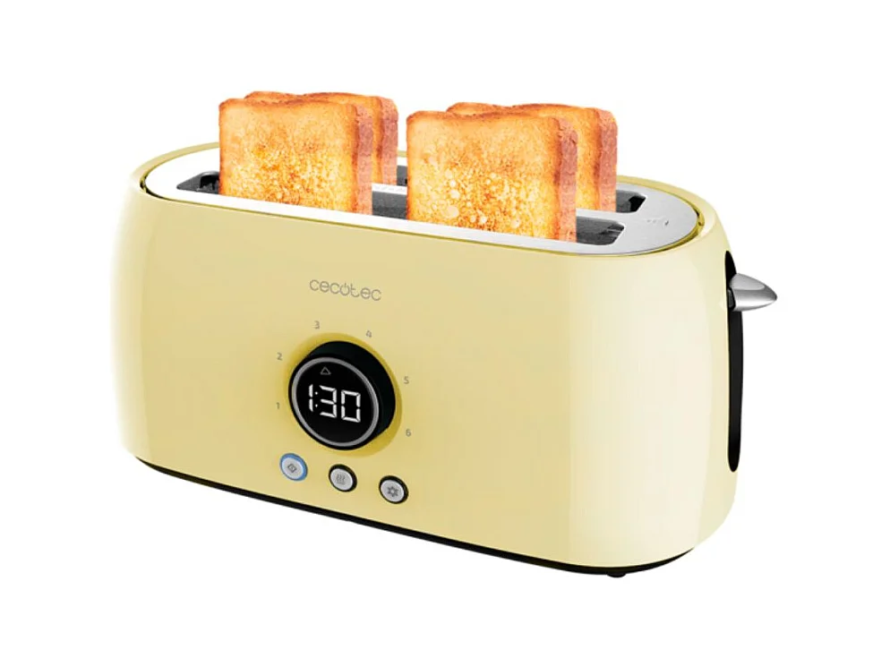 Tostador Cecotec ClassicToast 15000 Extra Double 1500W 4 rebanadas pantalla digital amarillo