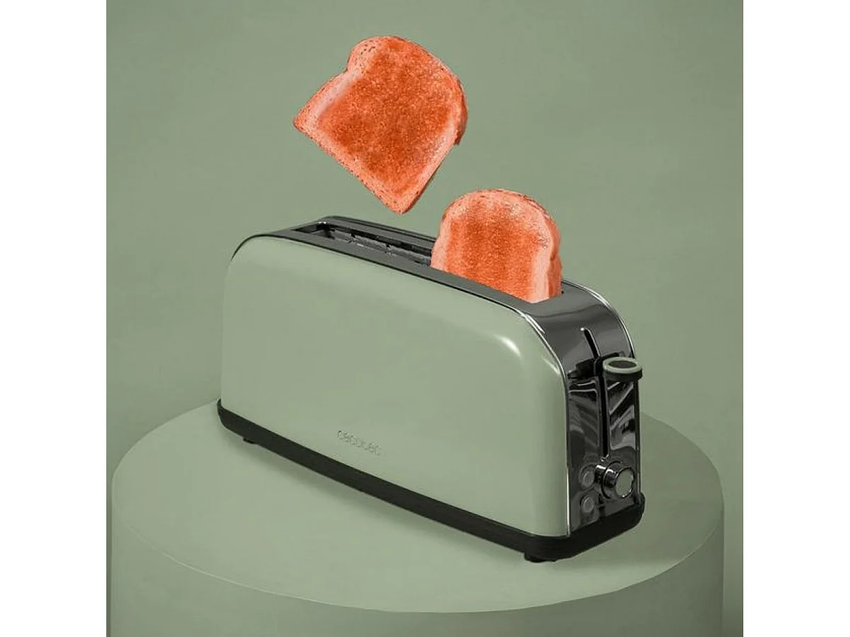 Tostador vertical Cecotec Toastin' Time 850W diseño vintage ranura larga verde