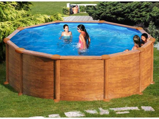 vente unique Piscine acier aspect bois Mauritius ronde 4 80 x 1 32 m - Gré