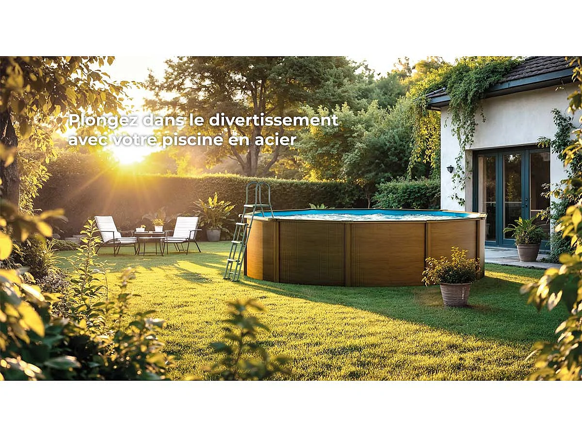 Piscina Pacific Gre redonda pared acero marrón Ø350x120 cm
