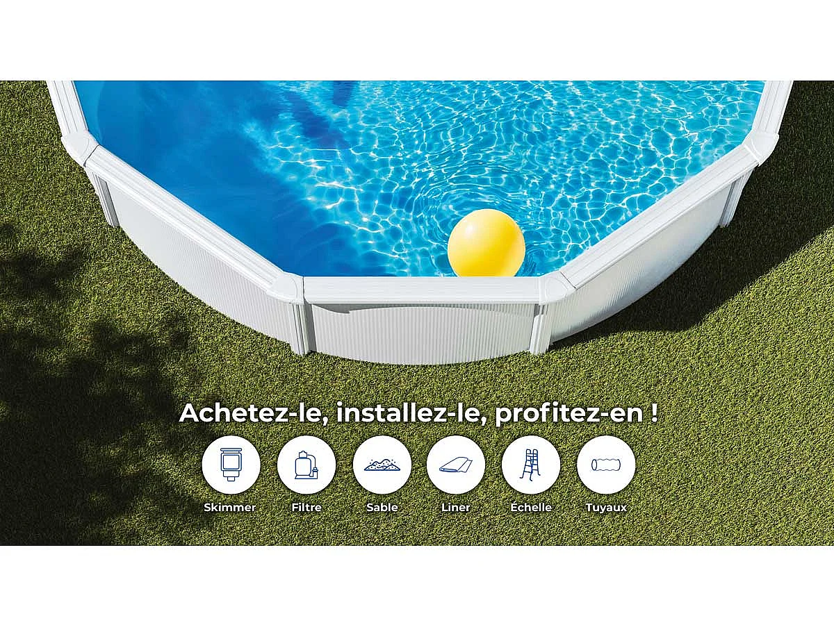 Piscine acier blanc Fidji ronde 5,70 x 1,22 m - Gré