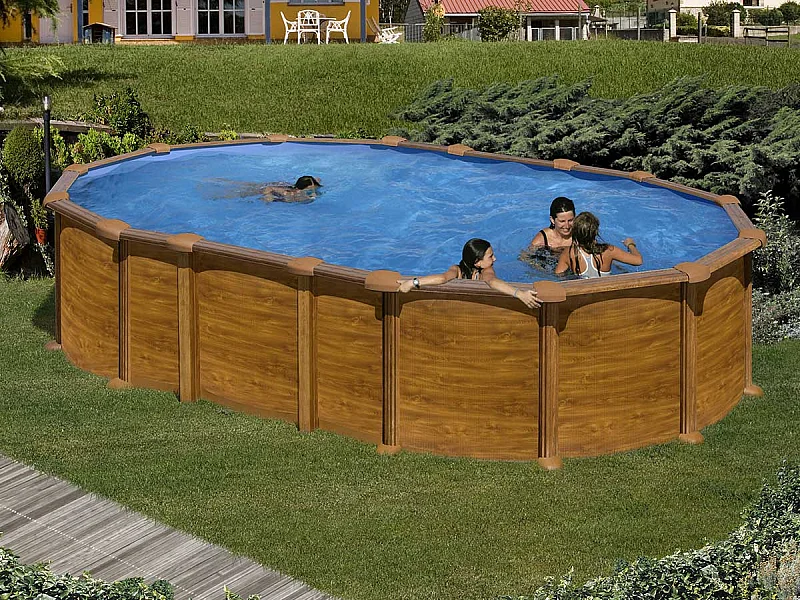 Piscine acier aspect bois Amazonia ovale 6,34 x 3,99 x 1,32 m - Gré