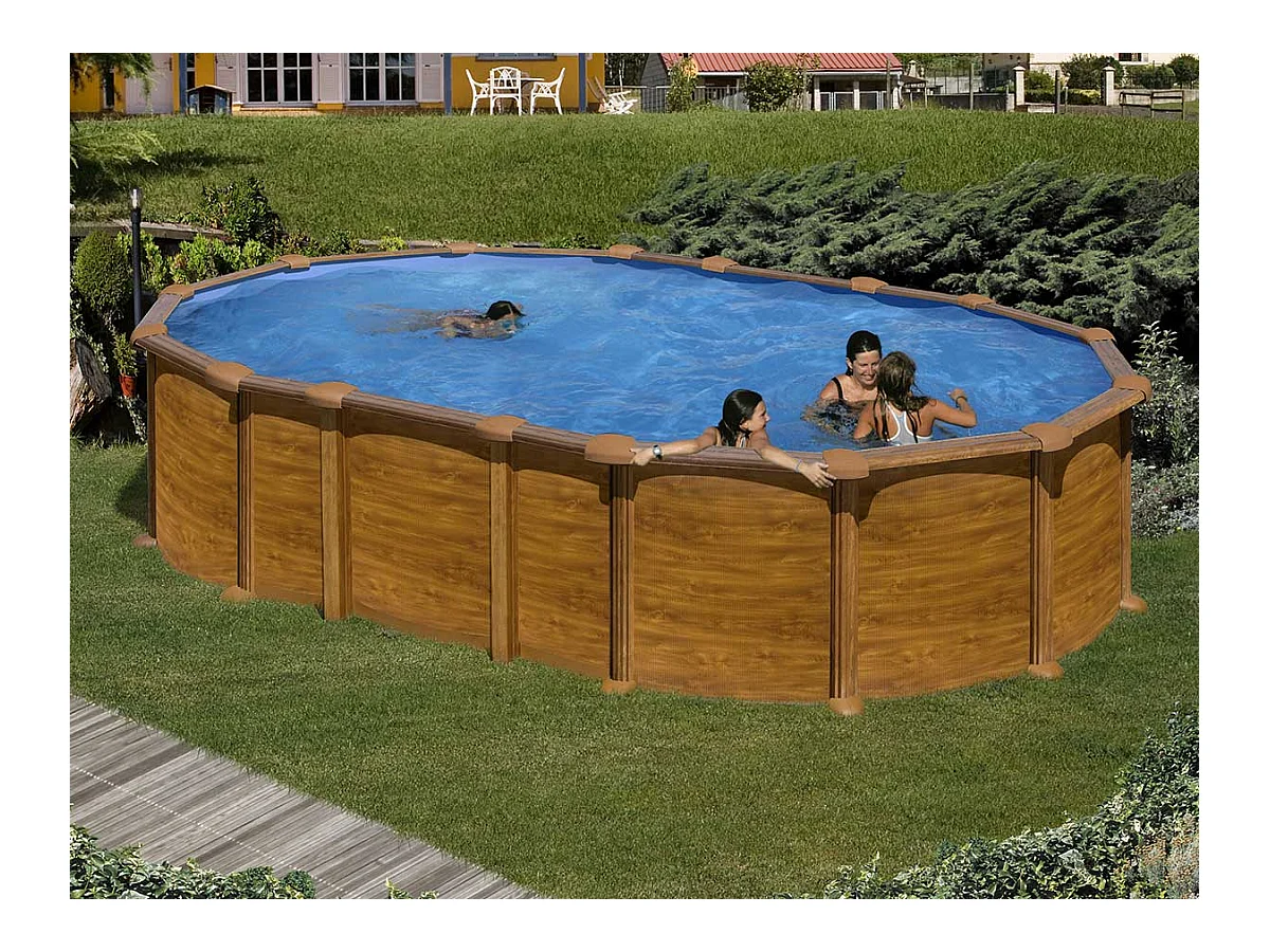 Piscine acier aspect bois Amazonia ovale 6,34 x 3,99 x 1,32 m - Gré