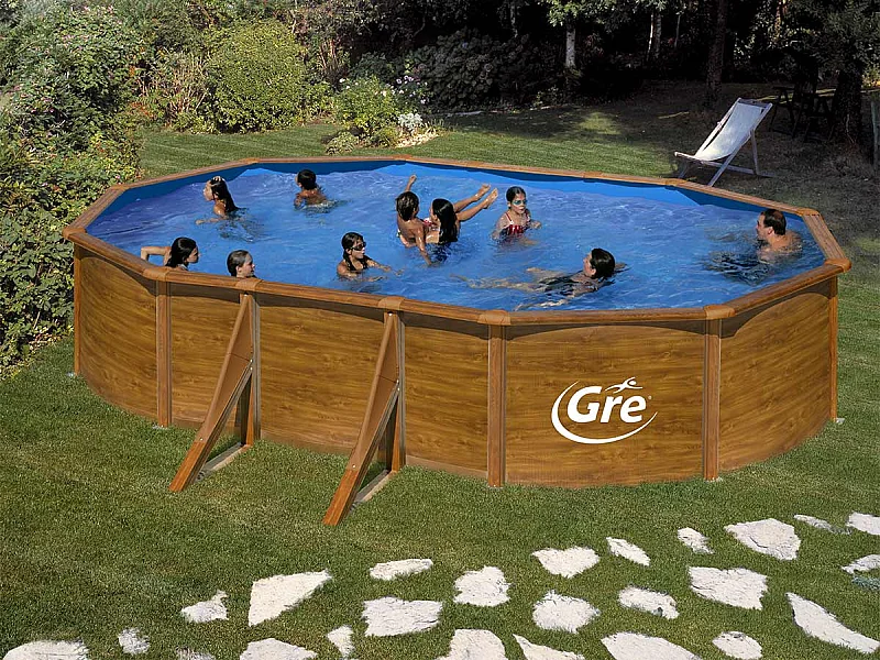 Piscine acier aspect bois Gré Pacific ovale 6,34 x 3,99 x 1,22 m - Gré