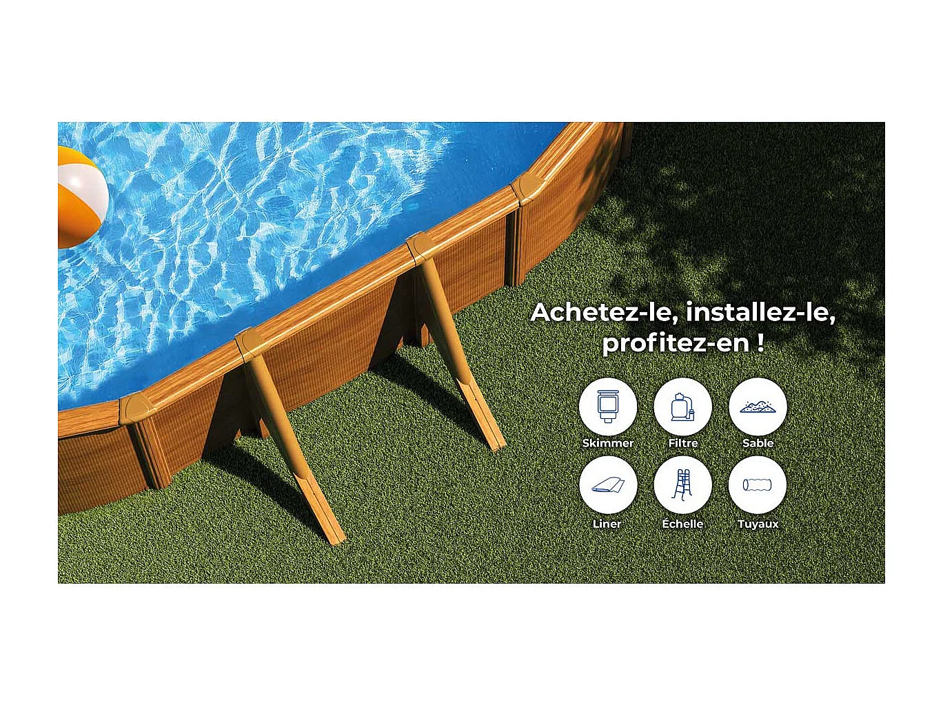 Piscine acier aspect bois Gré Pacific ovale 7,44 x 3,99 x 1,22 m - Gré