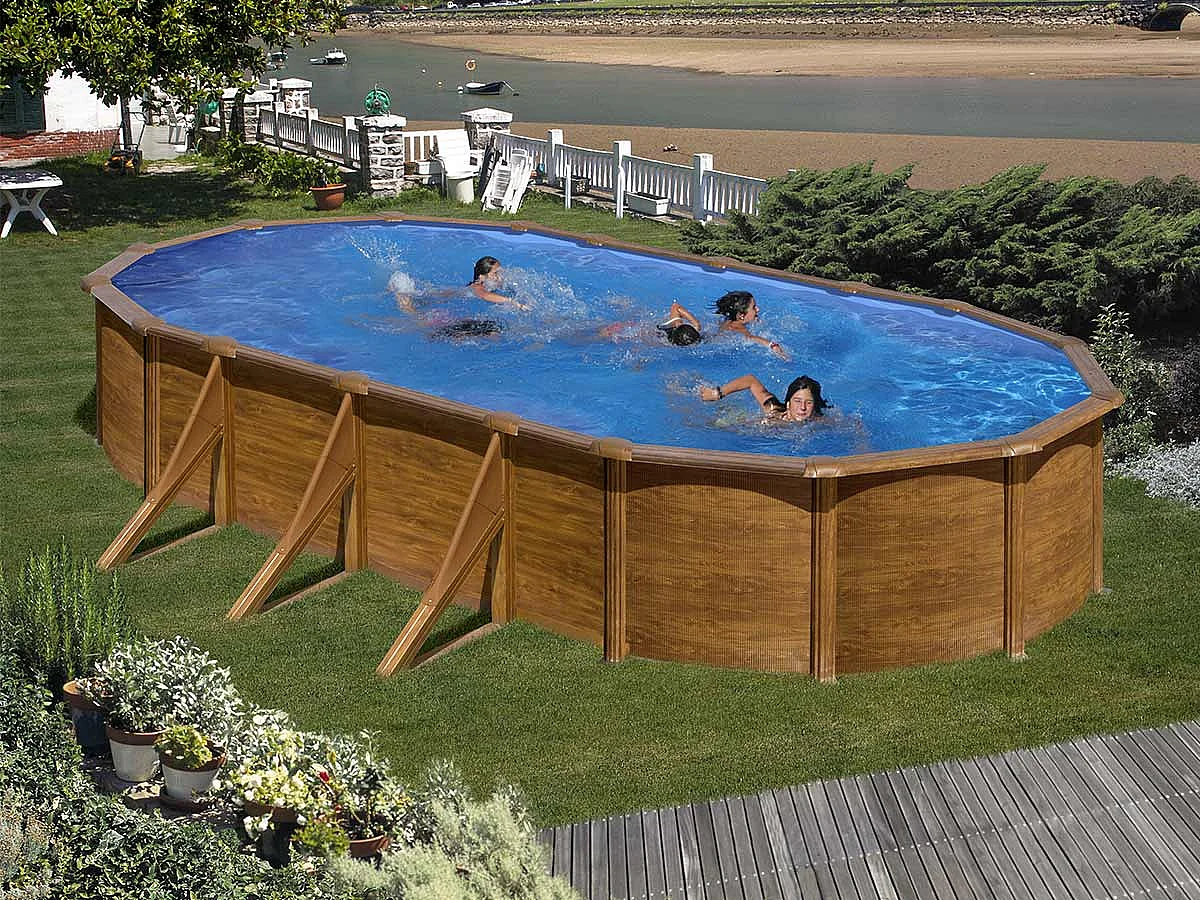 Piscine acier aspect bois Gré Pacific ovale 7,44 x 3,99 x 1,22 m - Gré