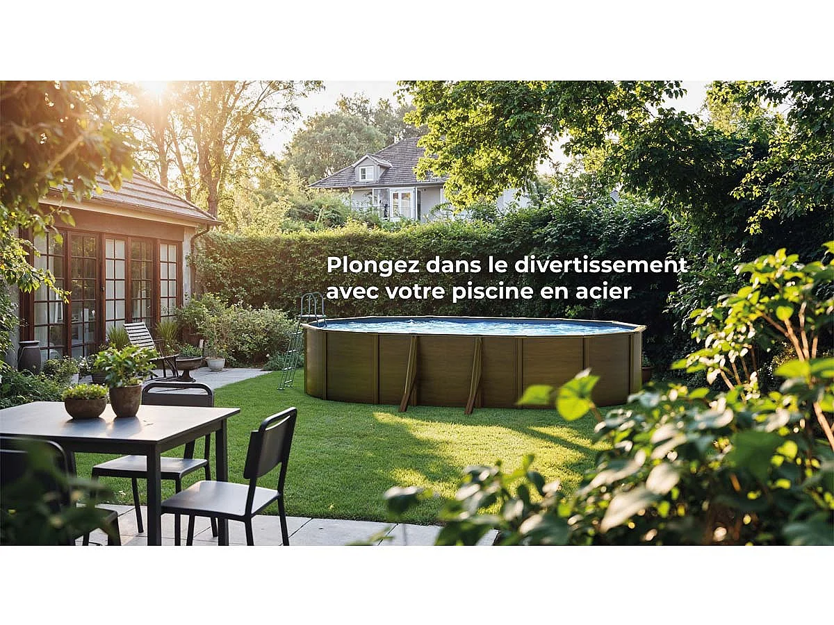 Piscine acier aspect bois Gré Pacific ovale 7,44 x 3,99 x 1,22 m - Gré