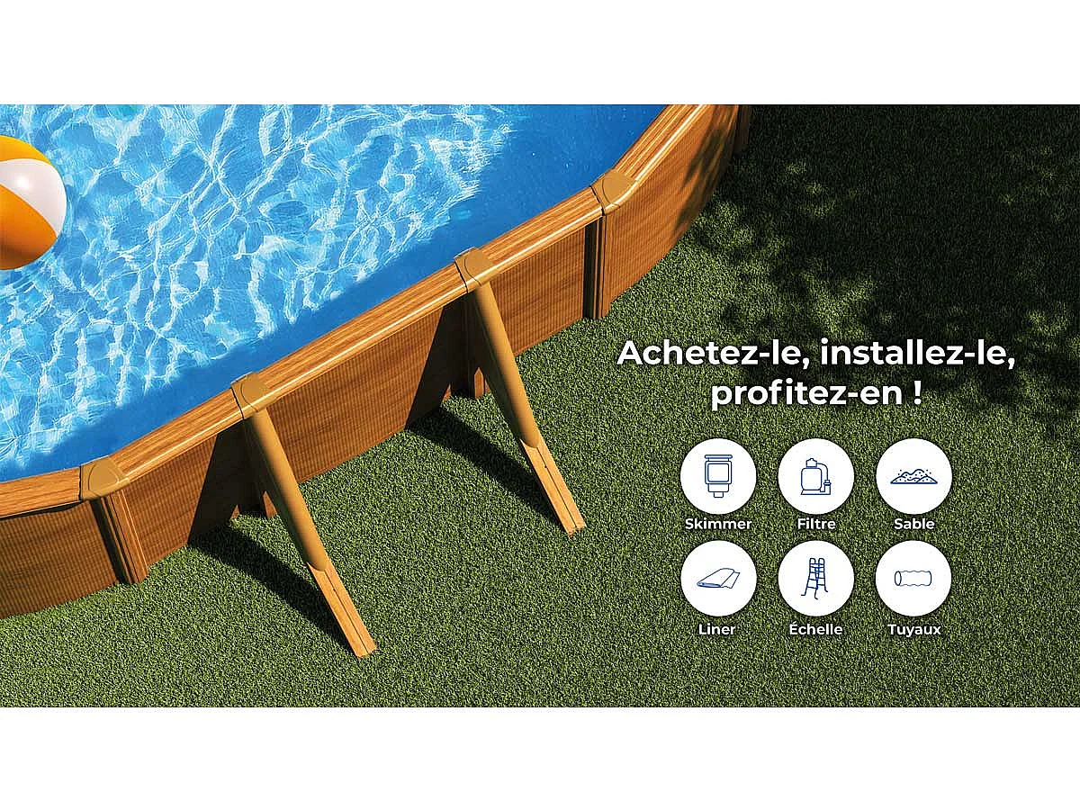 Piscine acier aspect bois Gré Pacific ovale 7,44 x 3,99 x 1,22 m - Gré