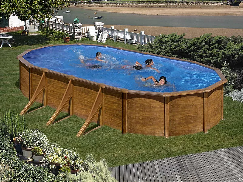 Piscine acier aspect bois Gré Pacific ovale 7,44 x 3,99 x 1,22 m - Gré