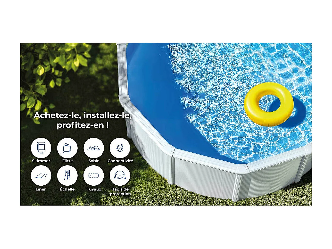 Piscine acier blanc Haïti ovale 6,34 x 3,99 x 1,32 m - Gré