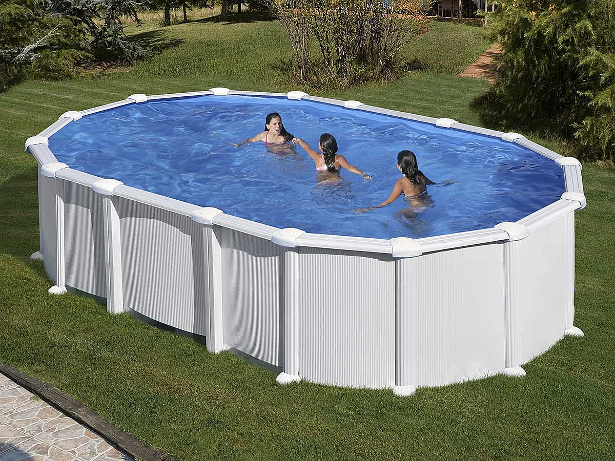Piscine acier blanc Haïti ovale 6,34 x 3,99 x 1,32 m - Gré