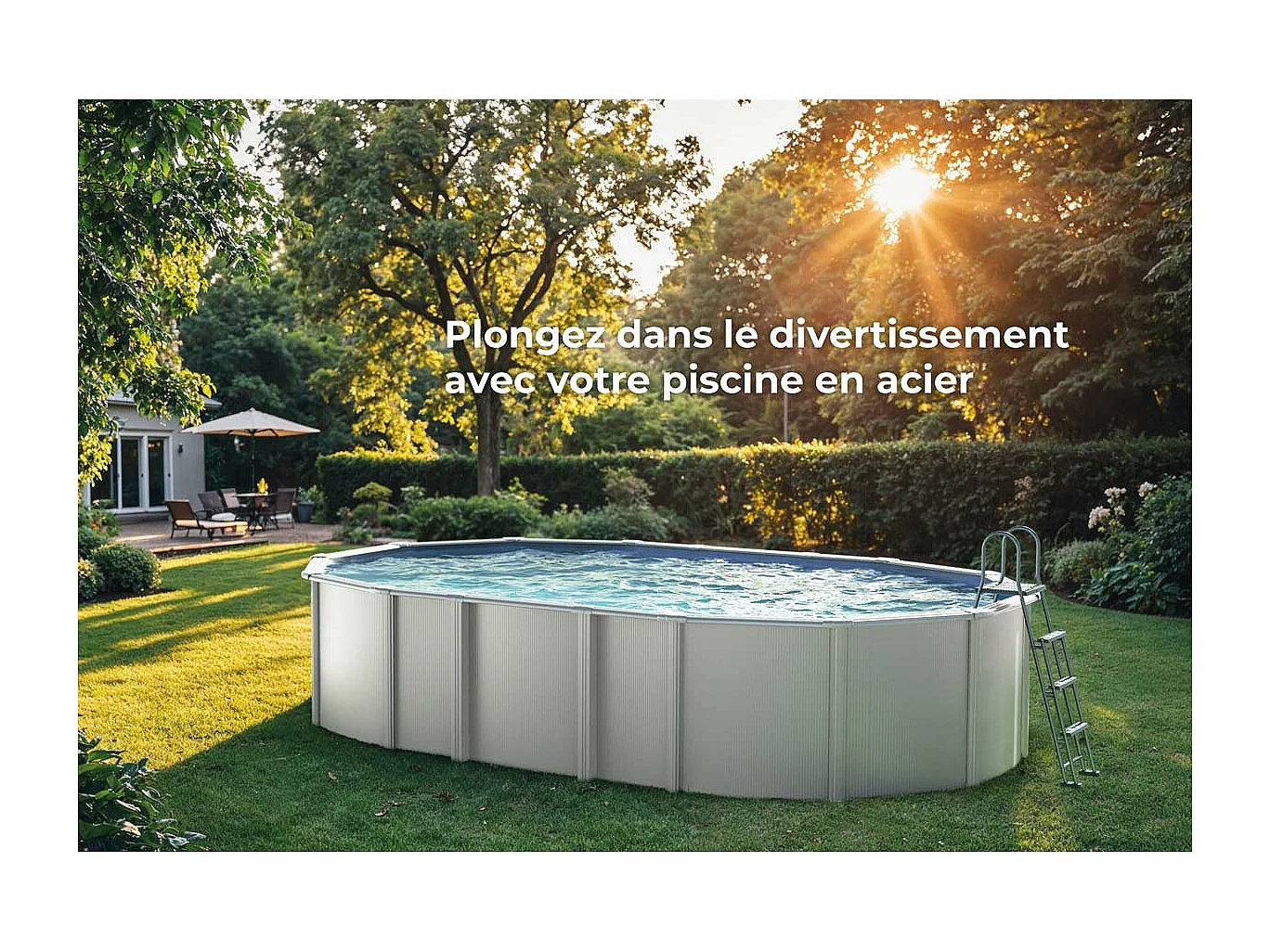 Piscine acier blanc Haïti ovale 6,34 x 3,99 x 1,32 m - Gré