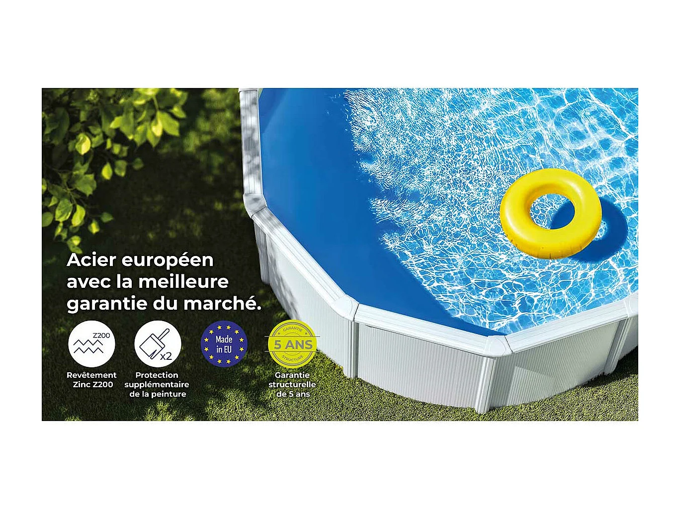 Piscine acier blanc Haïti ovale 6,34 x 3,99 x 1,32 m - Gré