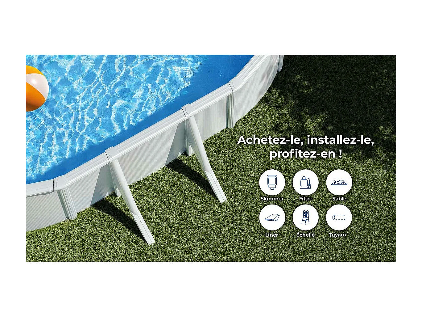 Piscine acier blanc Fidji ovale 7,44 x 3,99 x 1,22 m - Gré