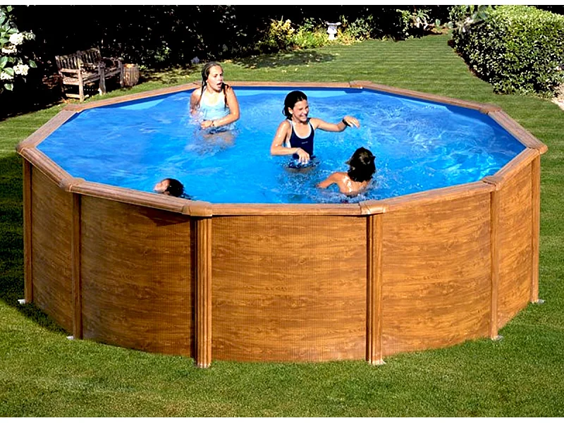 Piscine acier aspect bois Sicilia ronde 3,20 x 1,22 m - Gré