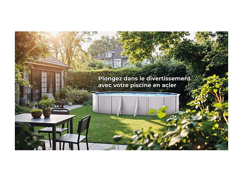 Piscine acier blanc Atlantis ovale 7,44 x 3,99 x 1,32 m - Gré