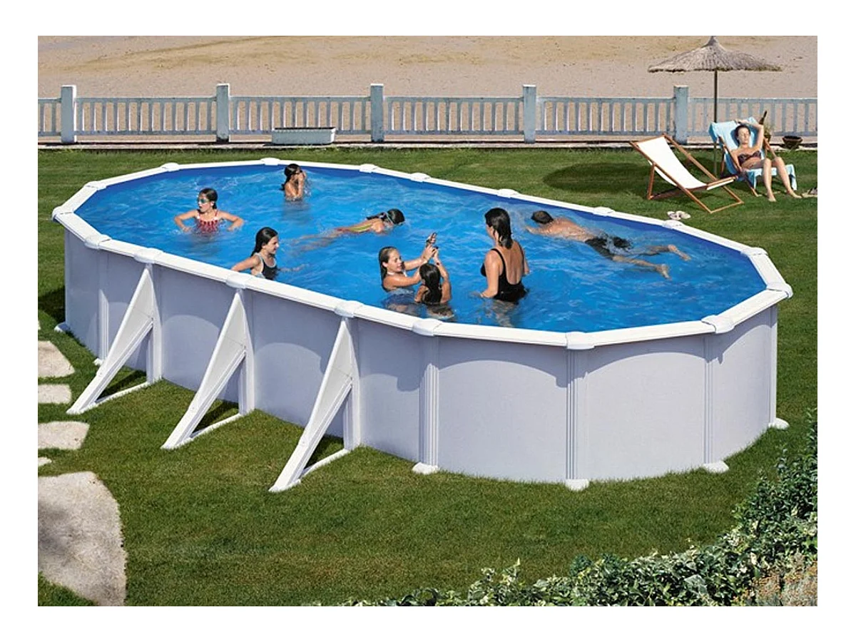 Piscine acier blanc Atlantis ovale 7,44 x 3,99 x 1,32 m - Gré